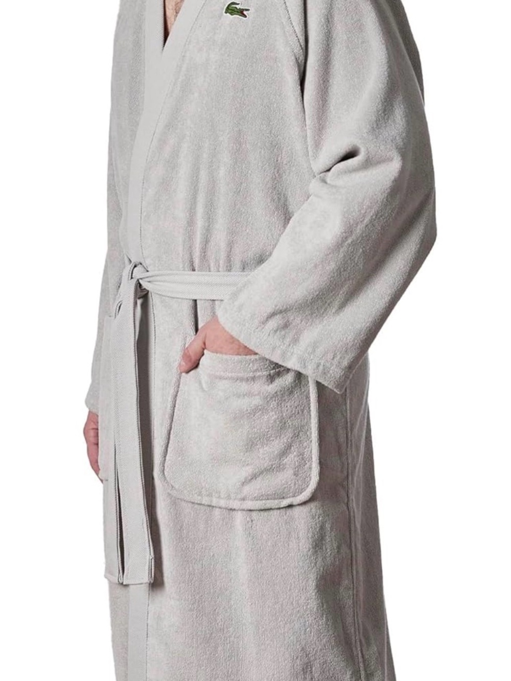 Lacoste Light Gray Terry Robe with Crocodile Logo